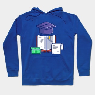 Scholarship, Graduation Cap, Certificate, Book And Money Cartoon Hoodie